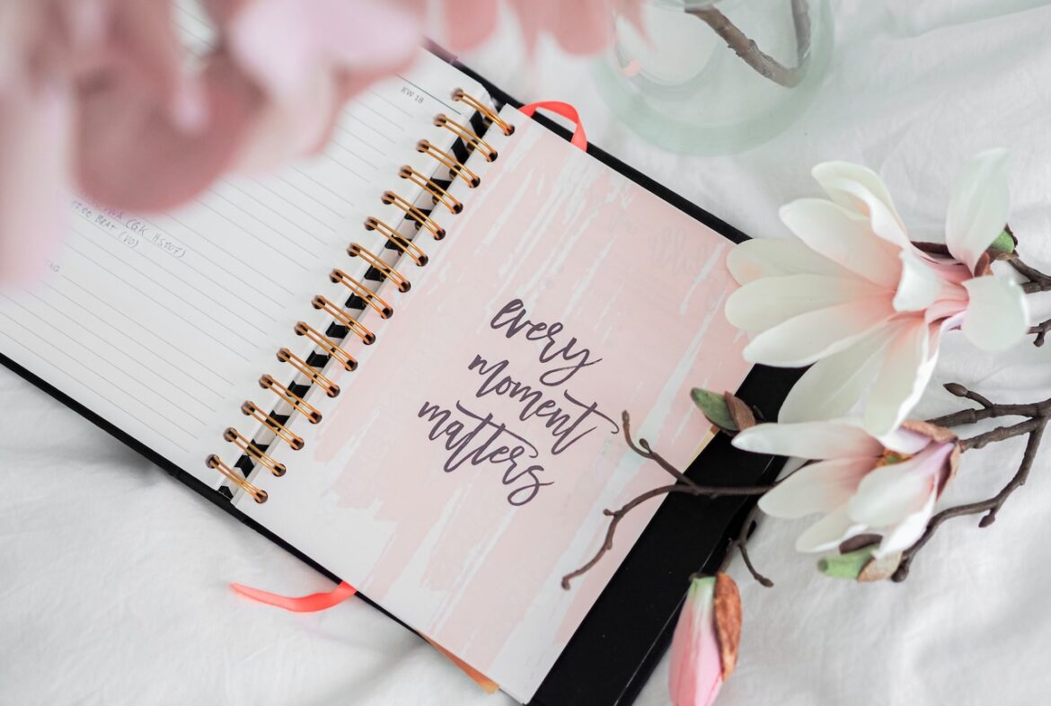 Little black journal lays open on the table, reminding us every moment counts, and every moment matters when it comes to a better love life.